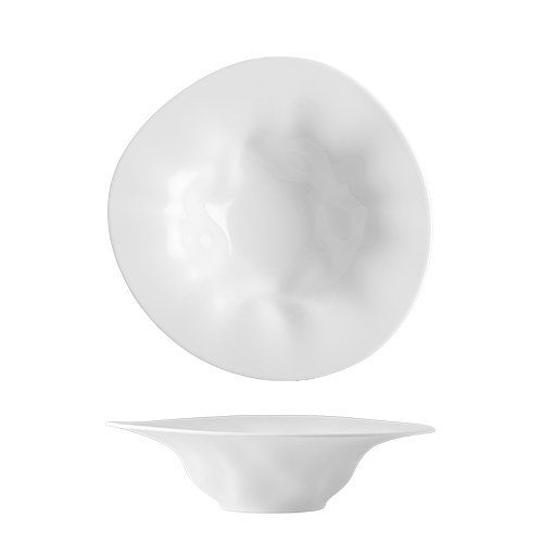 maison cyna - assiette creuse à aile asymétrique et relief irrégulier sur l'aile 27cm - porcelaine de qualité pro -fla1927