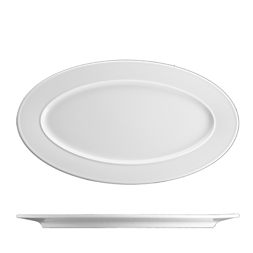 maison cyna - assiette ovale à aile et liseré 42cmx23,5cm en porcelaine pour restaurants - personnalisable - exl3042