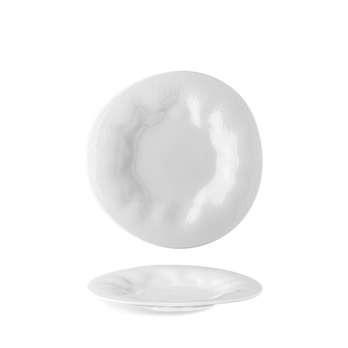 maison cyna - assiette plate à aile asymétrique et relief irrégulier 25cm - porcelaine de qualité professionnelle -fla2125 K0047